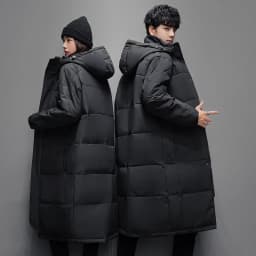 Men Women Thick Hooded Long Parkas Solid Color Zipper Parkas Unisex Long Winter Padded Jacket Unisex Warm Down Jacket Parkas