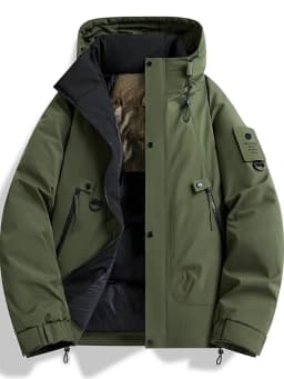 Afashion Thickened Winter Cotton Jacket Men's Outdoor Coat Windproof Warm Winter Clothes Hooded Polyester Fiber Standard Fit Cle