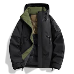 Afashion Thickened Winter Cotton Jacket Men's Outdoor Coat Windproof Warm Winter Clothes Hooded Polyester Fiber Standard Fit Cle