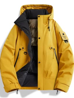 Afashion Thickened Winter Cotton Jacket Men's Outdoor Coat Windproof Warm Winter Clothes Hooded Polyester Fiber Standard Fit Cle