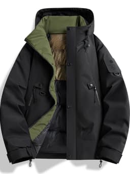 Afashion Thickened Winter Cotton Jacket Men's Outdoor Coat Windproof Warm Winter Clothes Hooded Polyester Fiber Standard Fit Cle
