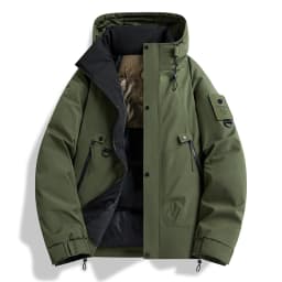 Afashion Thickened Winter Cotton Jacket Men's Outdoor Coat Windproof Warm Winter Clothes Hooded Polyester Fiber Standard Fit Cle
