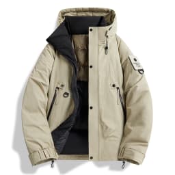 Afashion Thickened Winter Cotton Jacket Men's Outdoor Coat Windproof Warm Winter Clothes Hooded Polyester Fiber Standard Fit Cle