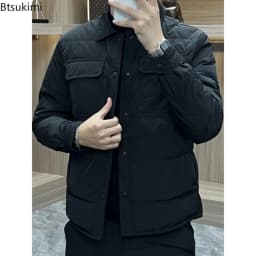 2026 Fashion Winter Warm Men Cotton Jacket Loose Casual Flip Collar Male Jacketcoat High Quality Solid Casual Multi-Pocket Parka
