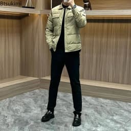 2026 Fashion Winter Warm Men Cotton Jacket Loose Casual Flip Collar Male Jacketcoat High Quality Solid Casual Multi-Pocket Parka