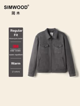 SIMWOOD 2025 Autumn Winter New Regular Fit Suede Fabric Motorcycle Jacket Men Warm Coats