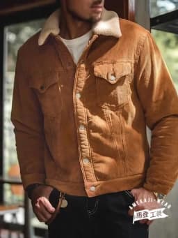 Maden Faux Lamb Wool Corduroy Jacket for Men Ginger Color Thickened Lapel Single-breasted Coat Fall and Winter Warm Jacket