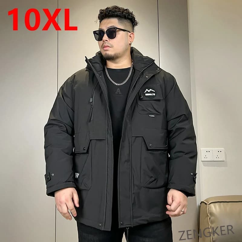 Big size winter loose hooded Parkas waterproofing clothing men's workwear casual pocket thickened 10xl 160kg jackets for men