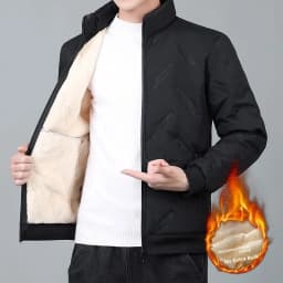 Men's down Cotton Jacket Autumn Winter Sheepskin Warm Stand Collar Fleece Lined Large Size Outdoor Windproof Waterproof Coat