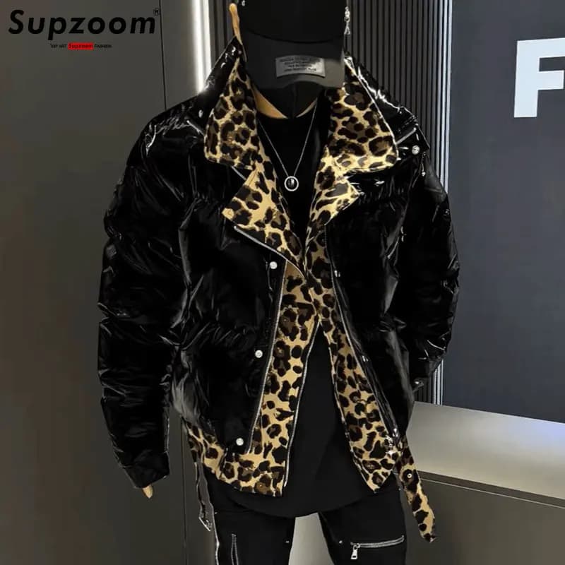 Supzoom 2023 New Arrival Casual Male Popular Winter Trendy Vertical Collar Thickened Warm Couple Bright Short Bread Jacket Men