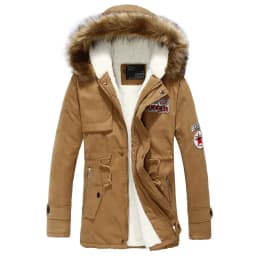 Winter Faux Fur Men's Thicken Parka Casual Outerwear Trim Hooded Patch Detail Fleece Coat Male Autumn Overcoat Wadded Jackets