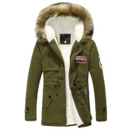 Winter Faux Fur Men's Thicken Parka Casual Outerwear Trim Hooded Patch Detail Fleece Coat Male Autumn Overcoat Wadded Jackets