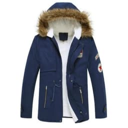 Winter Faux Fur Men's Thicken Parka Casual Outerwear Trim Hooded Patch Detail Fleece Coat Male Autumn Overcoat Wadded Jackets