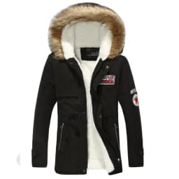 Winter Faux Fur Men's Thicken Parka Casual Outerwear Trim Hooded Patch Detail Fleece Coat Male Autumn Overcoat Wadded Jackets