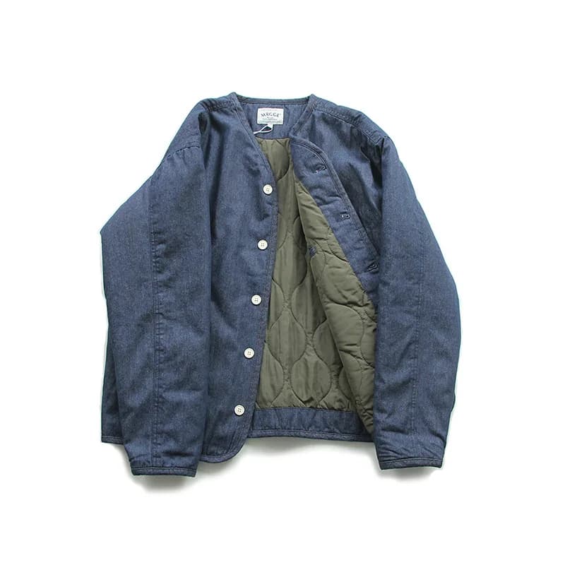 Retro Japanese Style Thick Cotton Jacket V-Neck Denim Layering Outerwear Youth Loose Fit Polyester Short Sleeve Regular Length