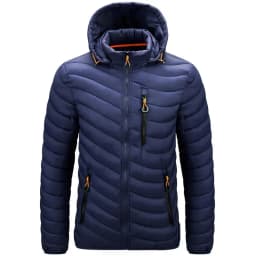 Men's Winter New Solid Color Casual Lightweight Warm Detachable Hooded Zipper Stand Collar Cotton-padded Clothes , Young Man