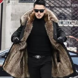 Men's Fashion Exra Long Parkas Faux Fur Lined Thick Warm Overcoat Long Fur Coat With Fur Hood Winter Thermal Outerwear