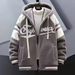 Lamb Velvet Jacket Men's Autumn Winter Casual Hooded Jacket Trendy Brand Particle Velvet Cotton Coat Youth Popular Standard Fit
