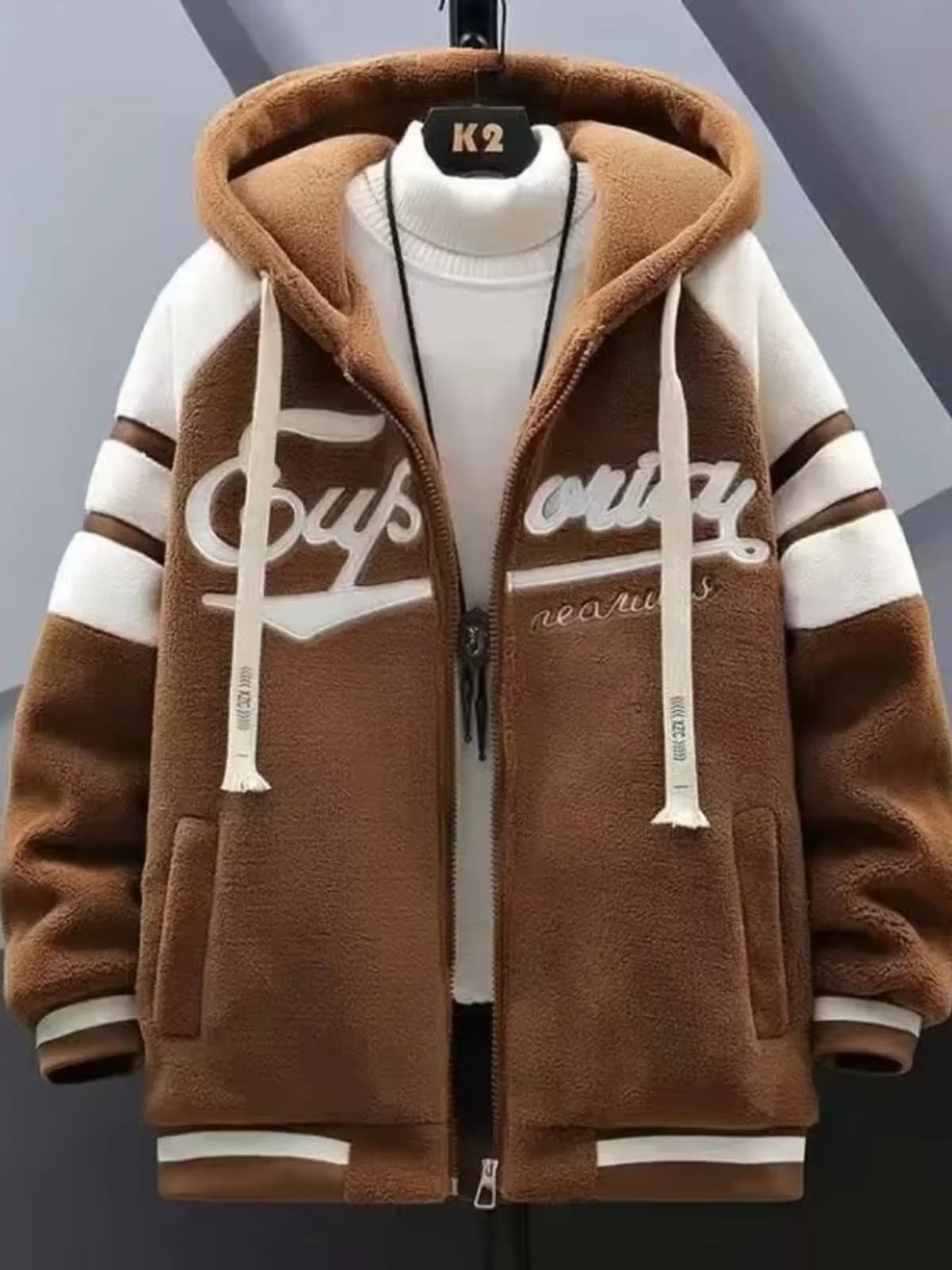 Lamb Velvet Jacket Men's Autumn Winter Casual Hooded Jacket Trendy Brand Particle Velvet Cotton Coat Youth Popular Standard Fit
