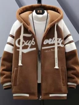 Lamb Velvet Jacket Men's Autumn Winter Casual Hooded Jacket Trendy Brand Particle Velvet Cotton Coat Youth Popular Standard Fit