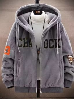 Lamb Velvet Jacket Men's Autumn Winter Casual Hooded Jacket Trendy Brand Particle Velvet Cotton Coat Youth Popular Standard Fit