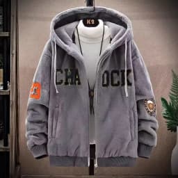 Lamb Velvet Jacket Men's Autumn Winter Casual Hooded Jacket Trendy Brand Particle Velvet Cotton Coat Youth Popular Standard Fit