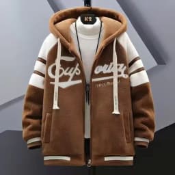 Lamb Velvet Jacket Men's Autumn Winter Casual Hooded Jacket Trendy Brand Particle Velvet Cotton Coat Youth Popular Standard Fit