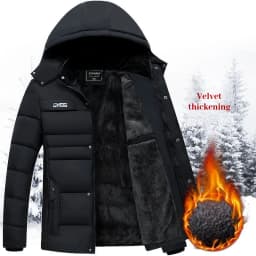 Winter-New-Solid-Color-Plush-Cotton-Jacket-for-Men,-Warm-and-Anti-Cold-Zipper-Hooded-Jacket,-Men's-Casual-Loose-Jacket