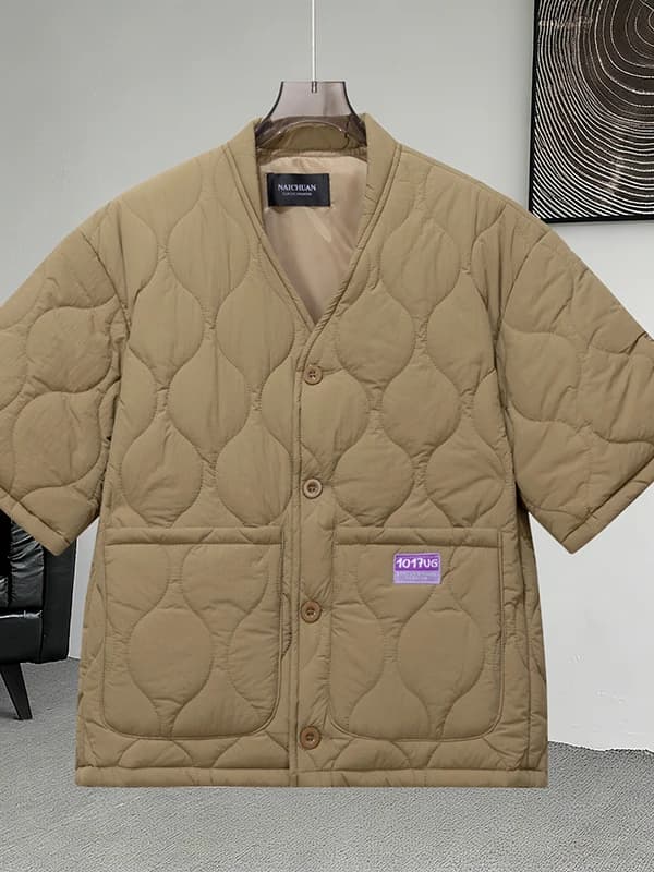 Men's Mid-Sleeve Cotton Jacket Thickened Warm Casual Home Wear Top Lightweight Cotton Coat Fashionable Urban Style Cleanfit