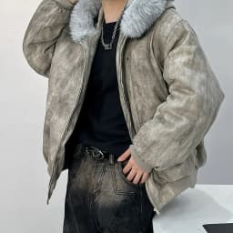 Winter men's cotton jacket with fur collar eagle embroidery and tie-dye design outdoor style jacket thickens and comfortable