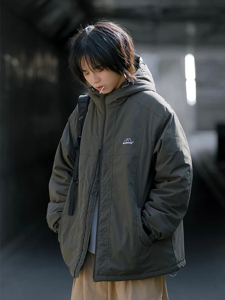 Cityboy Japanese Style Workwear Cotton Jacket Men's Loose Fit Hooded Waterproof Outdoor Fleece Casual Jacket Thickened Youth ...