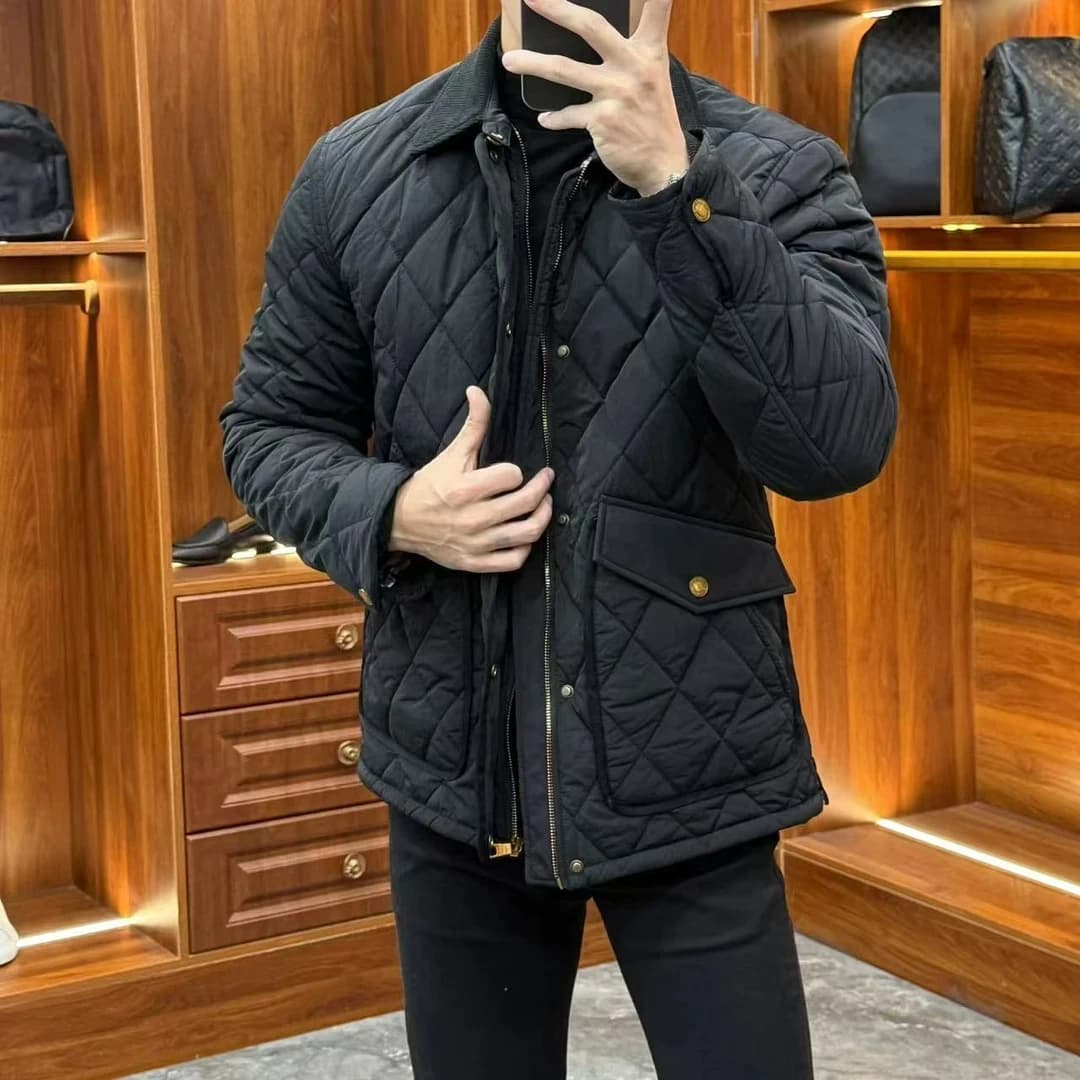 High-End Design Cotton Jacket Men's Slim Fit Collar Stand up Fashionable Patchwork Winter Outerwear Youth Popular Style