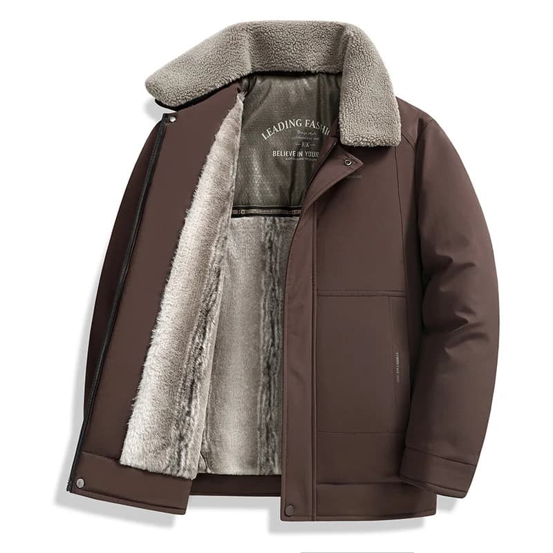 Winter Thick Warm Cotton Jacket Men Business Casual Faux Fur Lapel Collar Fashion Comfort For Elderly Fathers Daily Casual