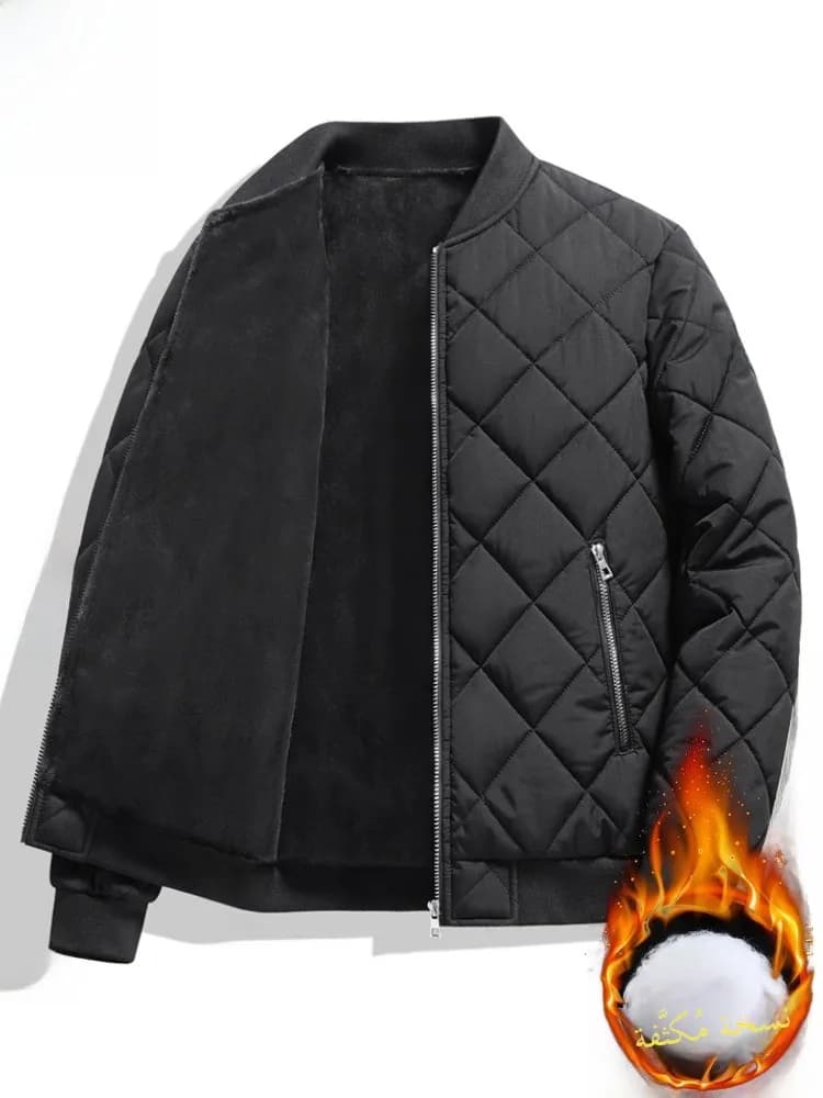 Paul Men's Thickened Fleece Lined Cotton Jacket Baseball Collar Warmth Winter Outerwear Fashion Urban Style Zipper Closure Lo...