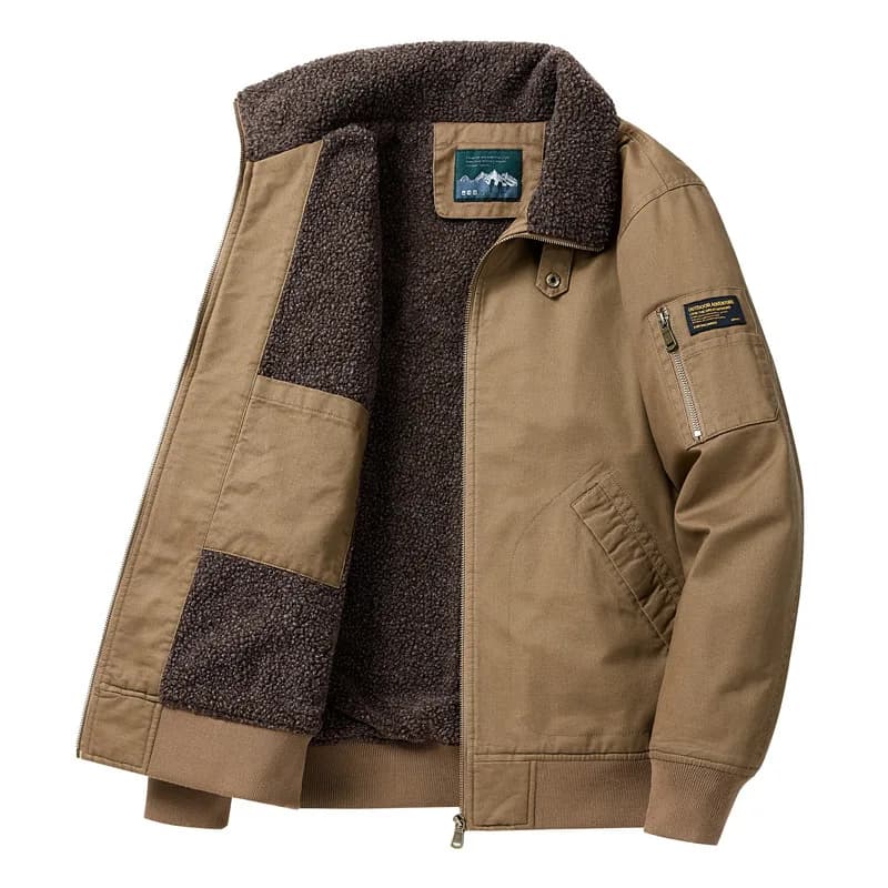 Men Lapel Pilot Workwear Cotton Coat Men Full Cotton Lamb Fleece Thick Parkas Men Oversize Casual Thermal Top Fur Collar Parkas