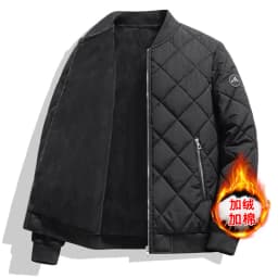 Mens Winter Baseball Style Cotton Padded Outerwear Fashion Casual Stand Collar Fleece Lined Thick Warm Coat For Male Daily Cold