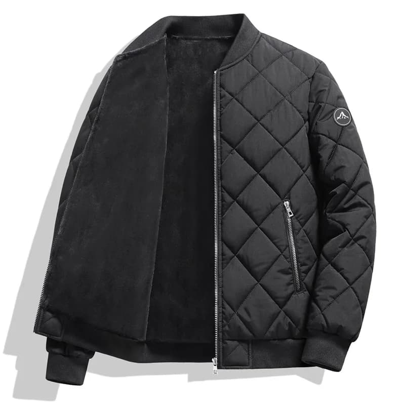 Mens Winter Baseball Style Cotton Padded Outerwear Fashion Casual Stand Collar Fleece Lined Thick Warm Coat For Male Daily Cold
