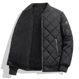 Mens Winter Baseball Style Cotton Padded Outerwear Fashion Casual Stand Collar Fleece Lined Thick Warm Coat For Male Daily Cold