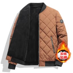 Mens Winter Baseball Style Cotton Padded Outerwear Fashion Casual Stand Collar Fleece Lined Thick Warm Coat For Male Daily Cold