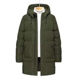 Men Mid Long Hooded Padded Cotton Jacket Plus Size Thick Warm Quilted Winter Coat Drawstring Hood Casual Cold Weather Outerwear