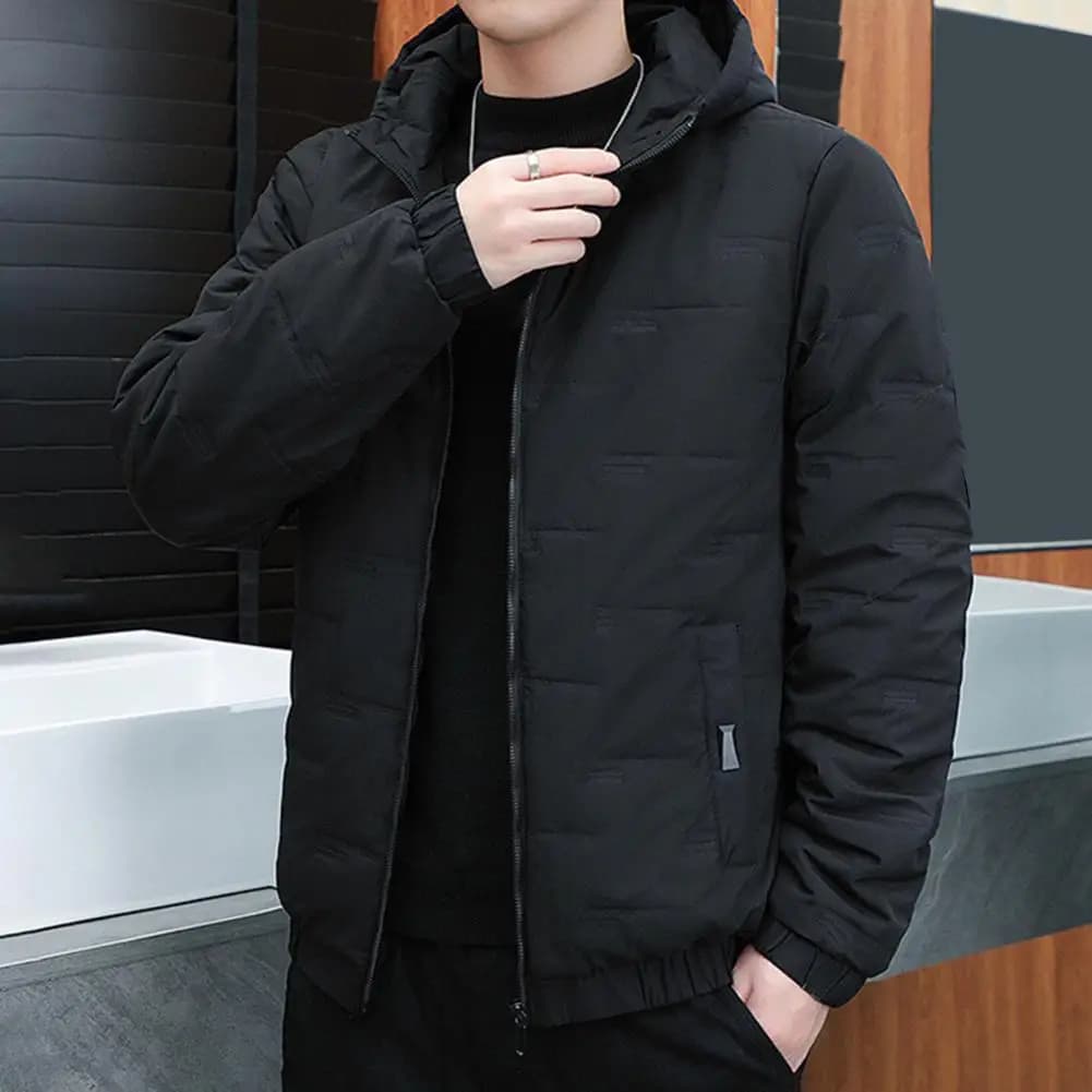 Thermal Insulated Jacket Men's Hooded Thermal Jacket Windproof Quilted Coat with Zipper Pockets Lightweight Warm for Autumn