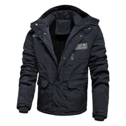 Mens Stylish Warm Parkas Autumn Winter Blue Plus Size Fleece Lined Parkas Zipper Loose Detachable Collar Solid Color Parkas