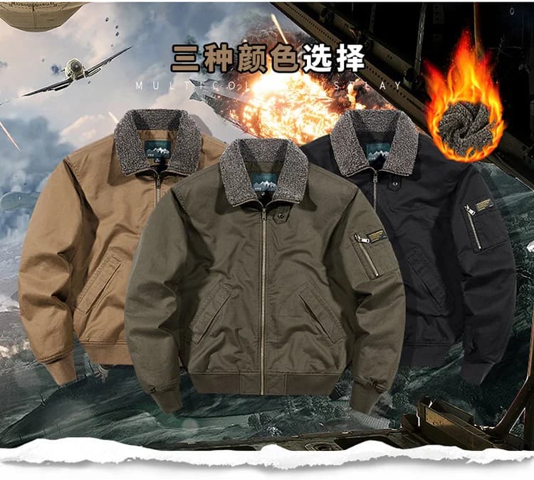 Fleece American Lapel Parkas Handsome Flight Jacket Autumn Winter Cotton Washed Workwear Jacket Men Casual Versatile Retro Coat