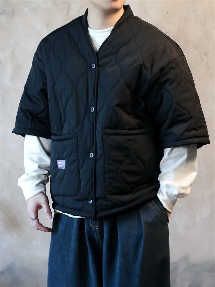 Lightweight Loose Cotton Jacket with Durable Double-Stitching Short-Sleeved Unisex Casual Wear for Teenagers in Winter