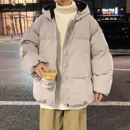 Hong Kong Style Men's Thickened Cotton Jacket Winter Casual Bread Style Color Coat Zipper Closure Loose Fit Youth Fashion