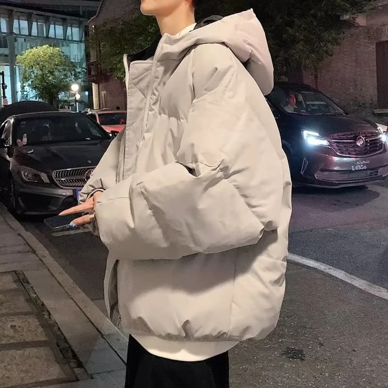 Hong Kong Style Men's Thickened Cotton Jacket Winter Casual Bread Style Color Coat Zipper Closure Loose Fit Youth Fashion