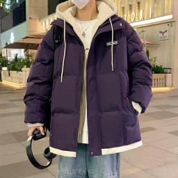 2026 Fake Two Piece Mens Hooded Parkas Unisex Cotton Padded Winter Jacket Fashion Warm Thicken Coats