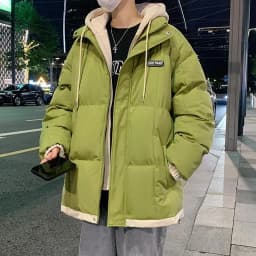 2026 Fake Two Piece Mens Hooded Parkas Unisex Cotton Padded Winter Jacket Fashion Warm Thicken Coats