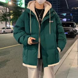 2026 Fake Two Piece Mens Hooded Parkas Unisex Cotton Padded Winter Jacket Fashion Warm Thicken Coats