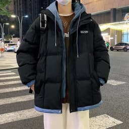 2026 Fake Two Piece Mens Hooded Parkas Unisex Cotton Padded Winter Jacket Fashion Warm Thicken Coats